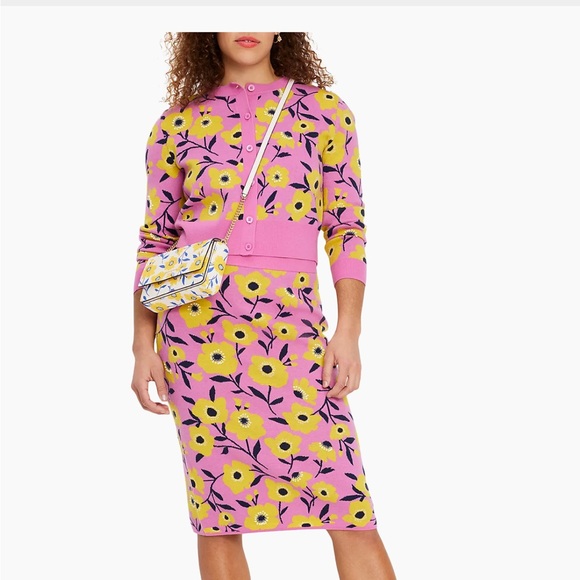 Kate Spade New York sunshine floral midi pencil skirt and cardigan